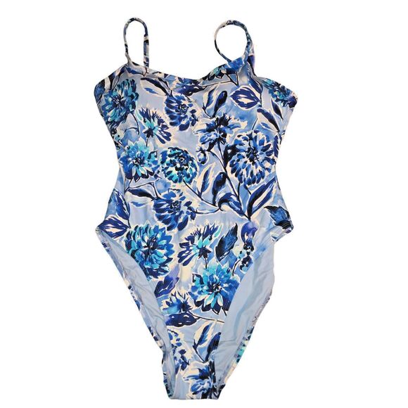 Andie Swim Swimsuit Womens Medium Eco Nylon Blue Floral The Amalfi One Piece - Picture 8 of 10